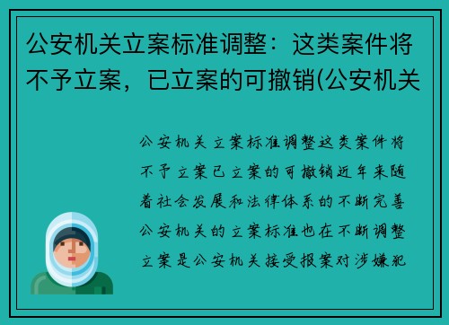 公安机关立案标准调整：这类案件将不予立案，已立案的可撤销(公安机关不予立案情形)